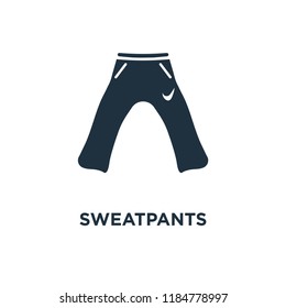 Sweatpants icon. Black filled vector illustration. Sweatpants symbol on white background. Can be used in web and mobile.