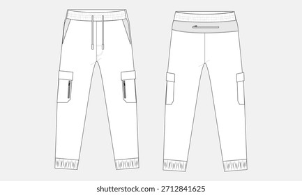 Sweatpants technical drawing vector illustration template front and back	
