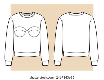 Sweatshirt with bra shape inserts, fashion illustration