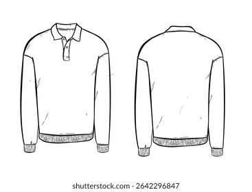 sweatshirt with collar, front and back – vector illustration, template, mockup

