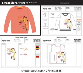 sweatshirt design, artwork and tech pack for ready to works 