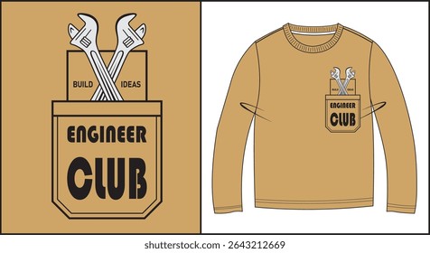 sweatshirt design with pocket graphic crossed wrenches and the text engineer club build ideas
