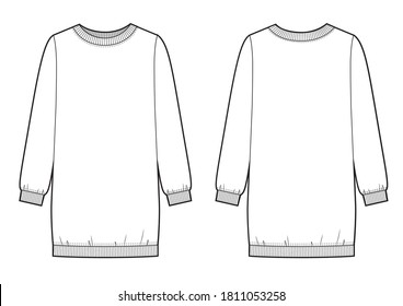 Sweatshirt Dress Fashion Flat Sketch. Illustrator Vector