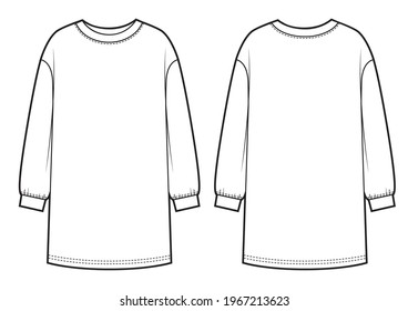 sweatshirt dress fashion flat sketch template on white background