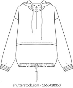 Sweatshirt, fashion flat sketch template. hoodie sweatshirt design templates