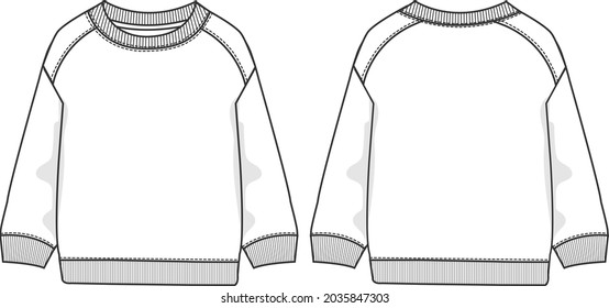 Sweatshirt fashion flat sketch vector template front and back views.