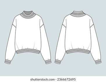 plantilla de esbozo técnico de dibujo plano de sudaderas. ilustración vectorial del conjunto de sudaderas delanteras y traseras para una marca de ropa. dibujo CAD de moda maqueta diseño para ropa, plantilla de ropa.