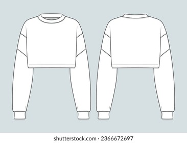 sweatshirt flat drawing technical sketch template. front and back sweatshirt outfit design vector illustration for a clothing brand. fashion CAD drawing mock up design for garment, apparel template.