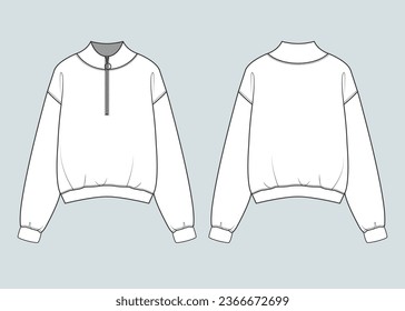 sweatshirt flat drawing technical sketch template. front and back sweatshirt outfit design vector illustration for a clothing brand. fashion CAD drawing mock up design for garment, apparel template.