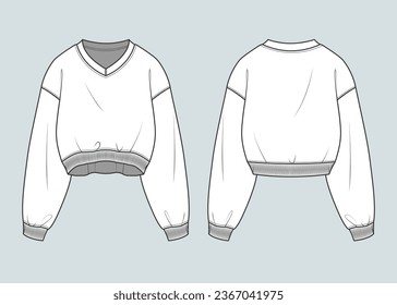 plantilla de esbozo técnico de dibujo plano de sudaderas. ilustración vectorial del conjunto de sudaderas delanteras y traseras para una marca de ropa. dibujo CAD de moda maqueta diseño para ropa, plantilla de ropa.