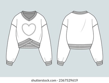 plantilla de esbozo técnico de dibujo plano de sudaderas. ilustración vectorial del conjunto de sudaderas delanteras y traseras para una marca de ropa. dibujo CAD de moda maqueta diseño para ropa, plantilla de ropa.