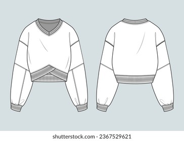 plantilla de esbozo técnico de dibujo plano de sudaderas. ilustración vectorial del conjunto de sudaderas delanteras y traseras para una marca de ropa. dibujo CAD de moda maqueta diseño para ropa, plantilla de ropa.