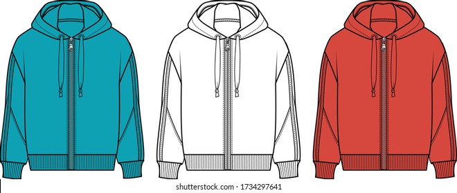 SWEATSHIRT, Hooded sweat jacket with zipper. Hoodie Mockup template.