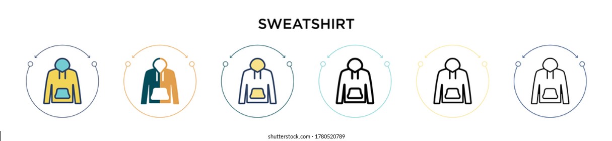 Sweatshirt icon in filled, thin line, outline and stroke style. Vector illustration of two colored and black sweatshirt vector icons designs can be used for mobile, ui, web