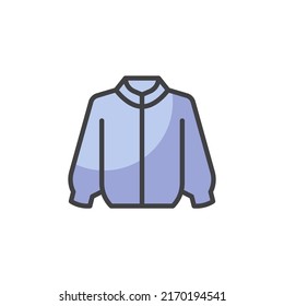 Icono de contorno relleno de la chaqueta de sudadera, signo de vector de línea, pictograma colorido lineal aislado en blanco. Símbolo, ilustración del logotipo. Gráficos vectoriales