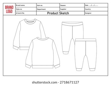 Sudadera y pantalón de pierna técnica Ilustración vectorial de dibujo Plantilla para niños