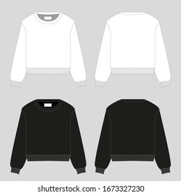 Sweatshirt with a long sleeve and a round neck. Clothing for women and men. Set of colored unisex Sweatshirt with hood. Rear and front view. Basic casual clothing and sports. oversize clothes. Vector 