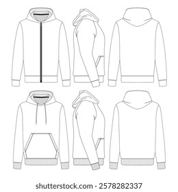 Sweatshirt mockup design, technical sheet and illustration