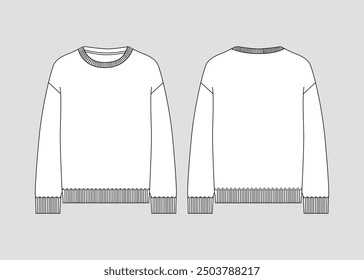 Sweatshirt Mockup Template Sweatshirt Technical Fashion Illustration Vector Sweatshirt Mockup Template Front and Back Sweatshirt Flat Sketch Technical Drawing Vector Illustration Unisex CAD