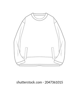 sweatshirt oversized outline drawing vector, hoodie oversized in a sketch style, trainers template outline, vector Illustration.