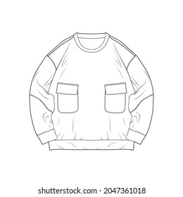 vector de dibujo de contorno sobredimensionado de sudaderas, sobredimensionado en forma de boceto, contorno de plantilla de formadores, ilustración vectorial.