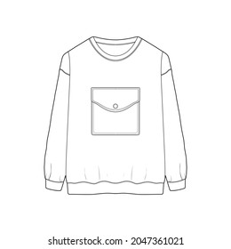 sweatshirt oversized outline drawing vector, hoodie oversized in a sketch style, trainers template outline, vector Illustration.