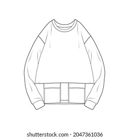 Sweatshirt übergroße Umrisszeichnung Vektorgrafik, hoodie übergroß in Skizze Stil, Trainer Vorlagenumriss, Vektorgrafik.