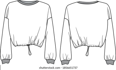 Sweatshirt with regulator, cropped lenght an ribbed cuffs, regulator at the waist