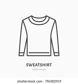 Sweatshirt, sweater flat line icon. Casual apparel store sign. Thin linear logo for clothing shop.