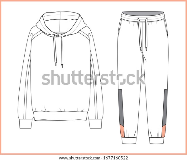 Sweatshirt Sweatpants Fashion Flat Sketches Apparel Stock Vector ...