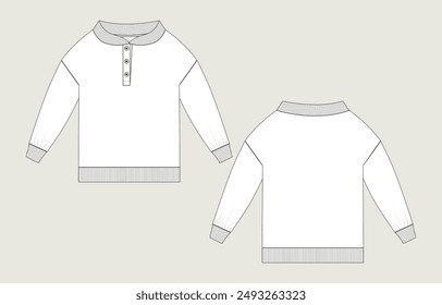 Sweatshirt technical drawing fashion flat sketch vector illustration template front and back views. Apparel sweater design mock up cad for kids