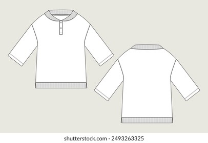 Sweatshirt technical drawing fashion flat sketch vector illustration template front and back views. Apparel sweater design mock up cad for kids