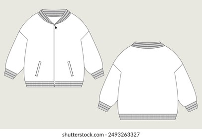 Sweatshirt technical drawing fashion flat sketch vector illustration template front and back views. Apparel sweater design mock up cad for kids