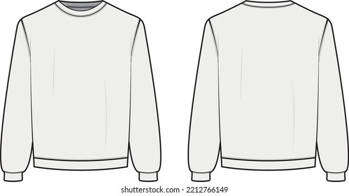 Sweatshirt Technical Drawing For Men Classic Crewneck Sweatshirt Athelic Sweat CAD Fashion Technical Sketch Activewear Medium Fit