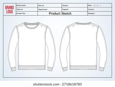 Modelo de ilustração vetor de desenho técnico camisola frente e trás	