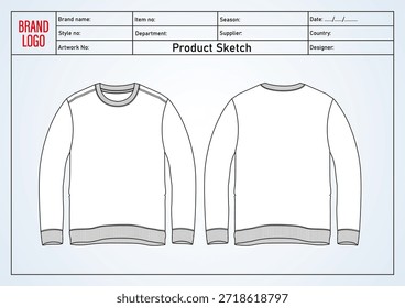 Modelo de ilustração vetor de desenho técnico camisola frente e trás	