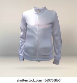 sweatshirt, white, isolated, jacket with a zip to the application of the logo, 3d vector illustration, white T-shirt with long sleeves women vector,