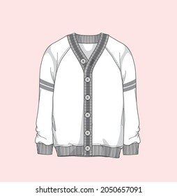 Sweatshirt winter sweater with button opening flat sketch illustration, boy, man