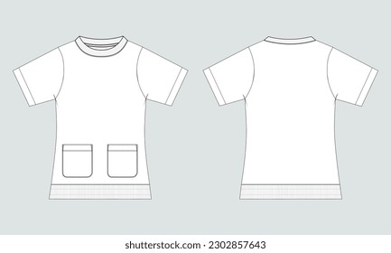 Sweatshirt for womens technical drawing fashion flat sketch vector illustration template front and back views