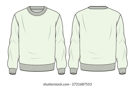 Sweatshirts Vorder-und Rückansicht flache Skizze Vektor Mockup Template technische Illustration.