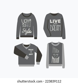 Sweatshirts set. Vintage vector illustration.