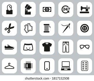 Sweatshop Factory Icons Black & White Flat Design Set Big