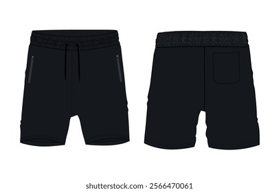 Sweat-shorts pant vector illustration black color template front and back isolated on white back  