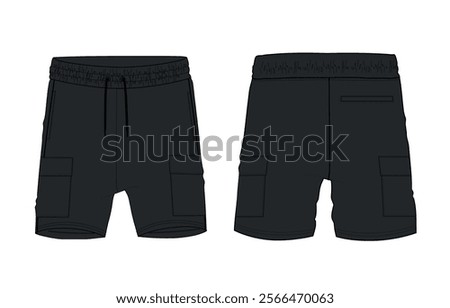 Sweat-shorts pant vector illustration black color template front and back isolated on white back  