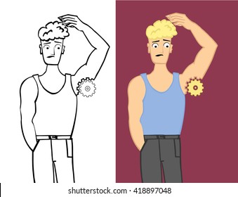 Sweaty armpits.Sweaty surprised man.cartoon