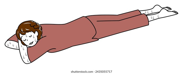 Sweaty cute lady enjoying bedrock bath lying on her stomach. Simple Illustration Vector