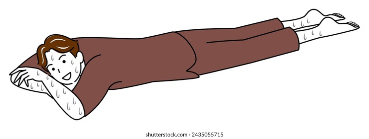 Sweaty, cute man enjoying a rock bath lying on his stomach. Simple Illustration Vector