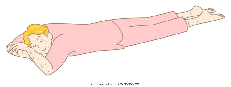 Sweaty, cute man enjoying a rock bath lying on his stomach. Simple Illustration Vector