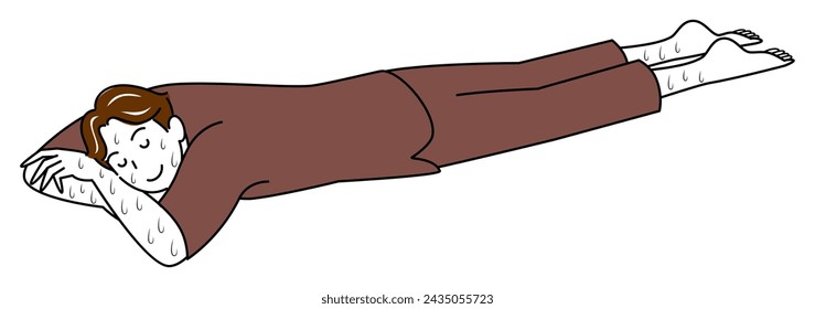 Sweaty, cute man enjoying a rock bath lying on his stomach. Simple Illustration Vector