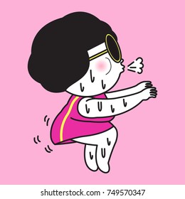 Sweaty Fat Woman Doing Yoga Exercise, Stretching On Her Leg Concept Card Character illustration